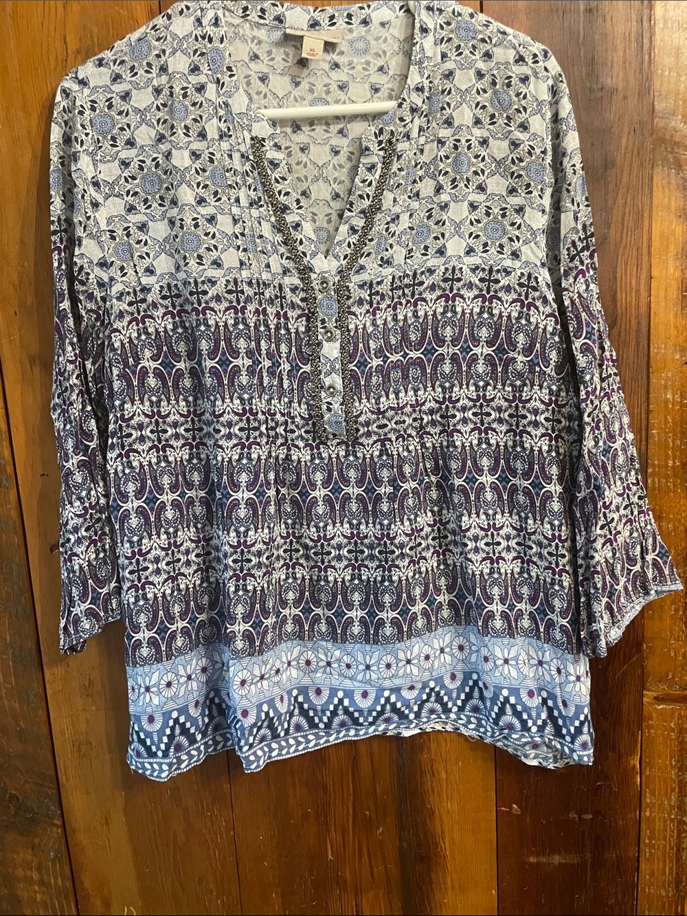Relaxed Boho Tunic Top - Blue & Purple